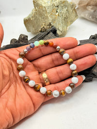 Tigers Eye and Howlite with Chakra Beads Stretchy Bracelet