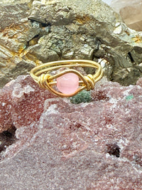 Pink Cat’s Eye Brass Bead Ring