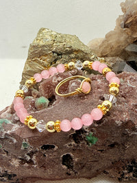 Pink Cat's Eye  Stretchy Bracelet with Swarovski Crystals