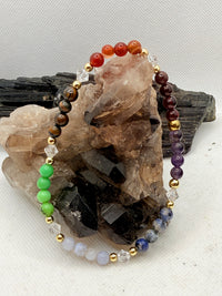 Chakra Anklet on Elastic Cord with Amethyst, Sodalite, Blue Lace Agate, Chrysoprase, Tiger Eye, Carnelian, Garnet or Red Jasper