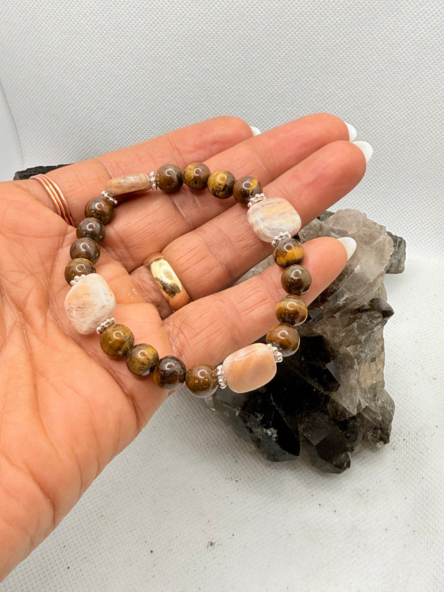 Tiger Eye and Pink Moonstone “Scorpio Full Moon 2026” Stretchy Bracelet