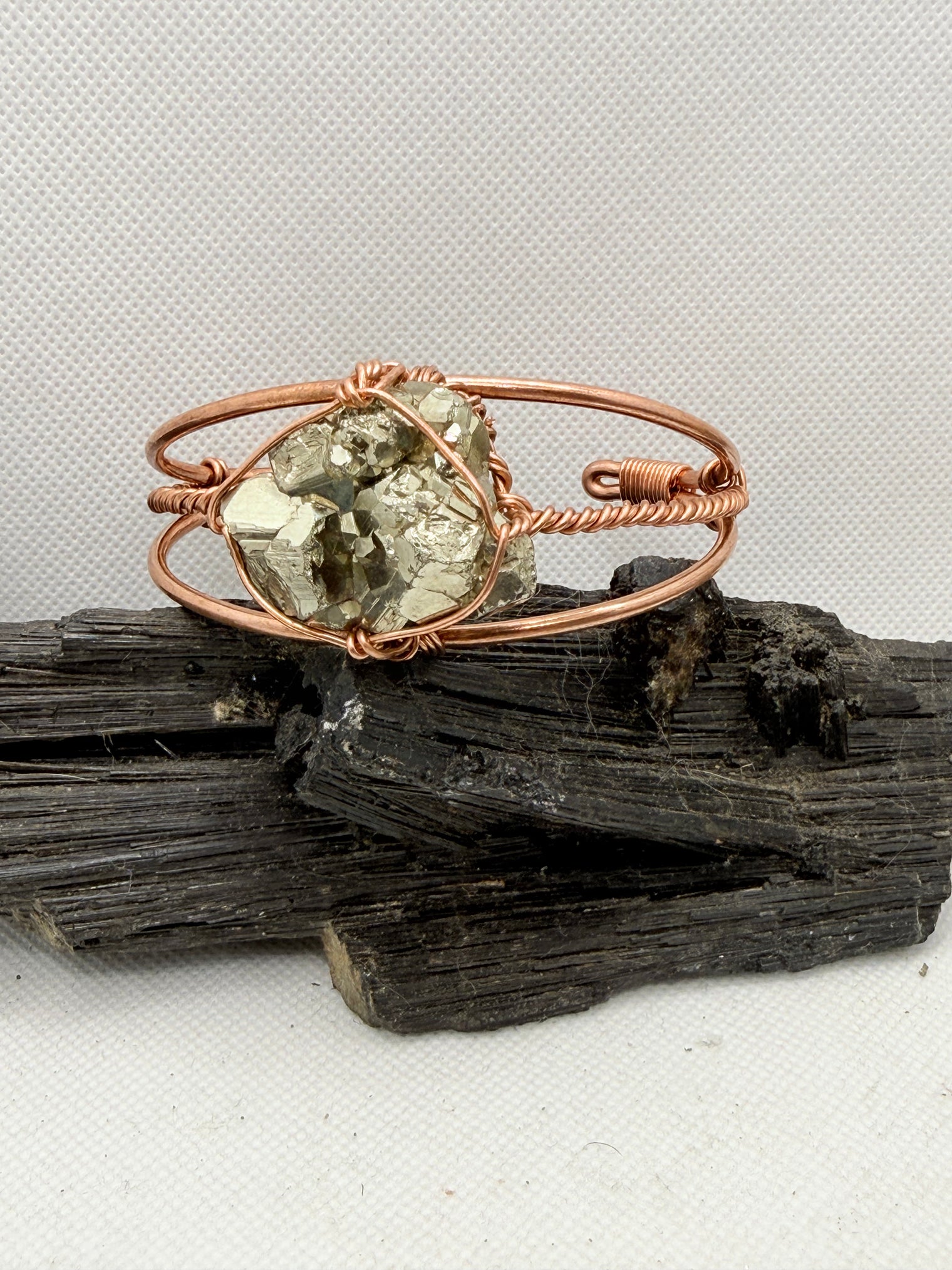 Pyrite Cluster Copper Wirewrapped Bracelet