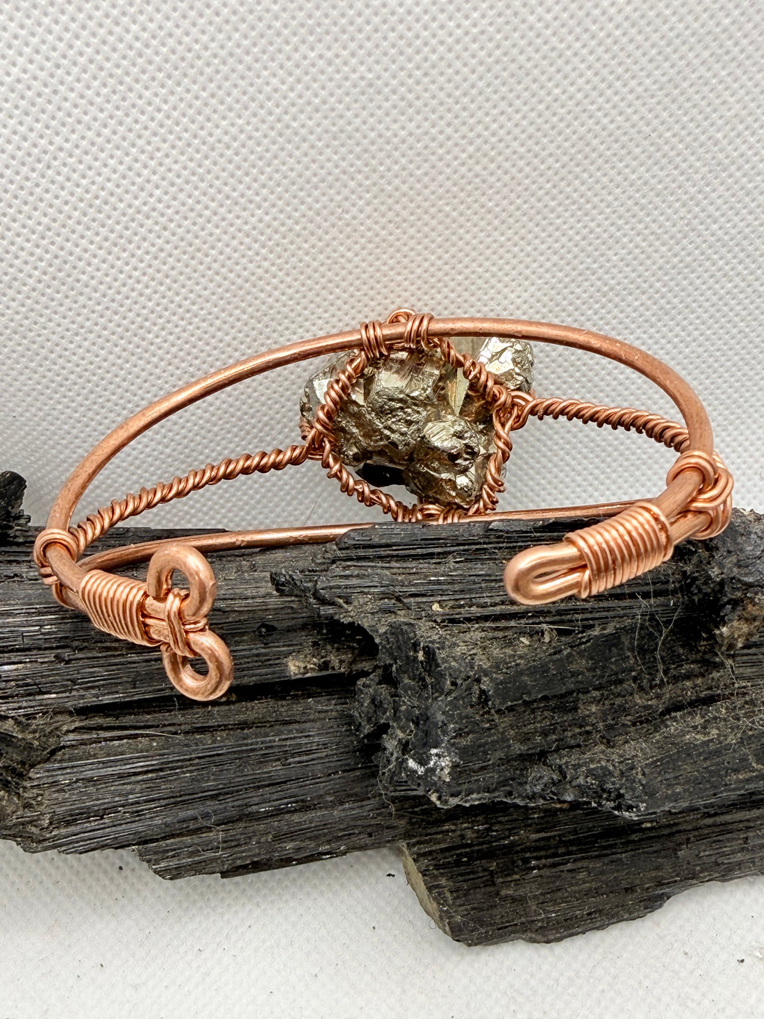 Pyrite Cluster Copper Wirewrapped Bracelet