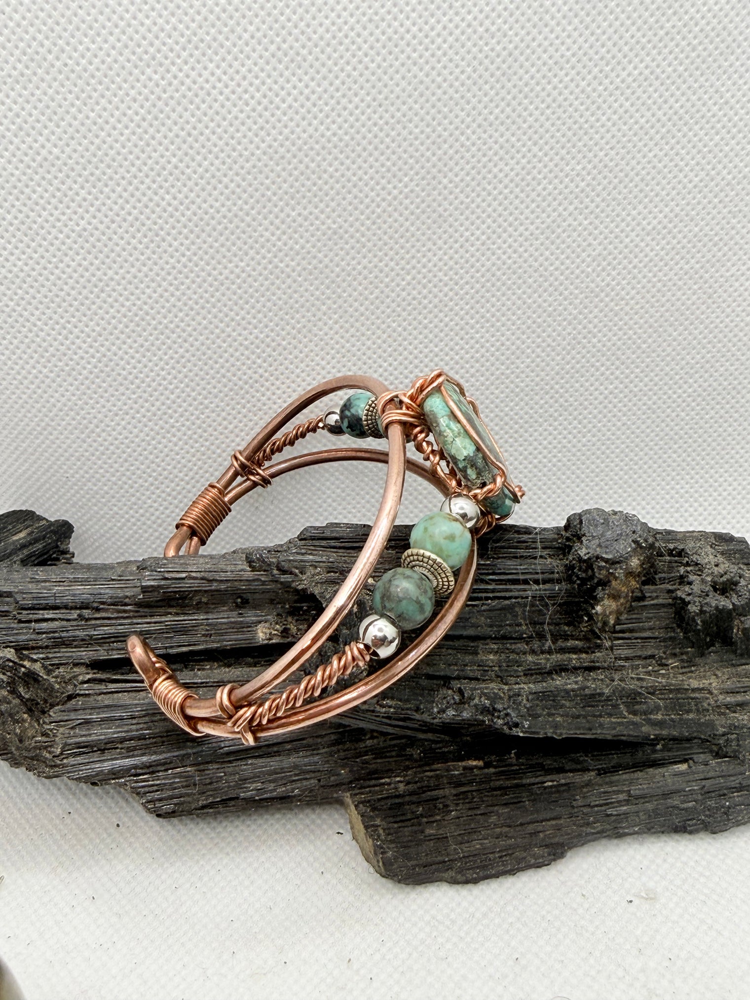 African Turquoise “Round” Wirewrapped Copper Bracelet