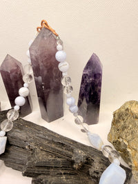 Blue Lace Agate with Clear Quartz Necklace and Blue Calchedony Pendant 22 Inches