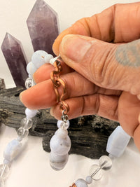 Blue Lace Agate with Clear Quartz Necklace and Blue Calchedony Pendant 22 Inches