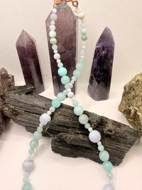 Blue Lace Agate with Amazonite Necklace and Amazonite Copper Wirewrapped Pendant 22 Inches
