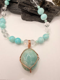 Amazonite with Clear Quartz  Necklace and Amazonite Copper Wirewrapped Pendant 22 Inches