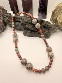 Red Jasper and Orbicular Jasper Beaded Necklace 16 inches