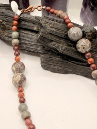Red Jasper and Orbicular Jasper Beaded Necklace 16 inches