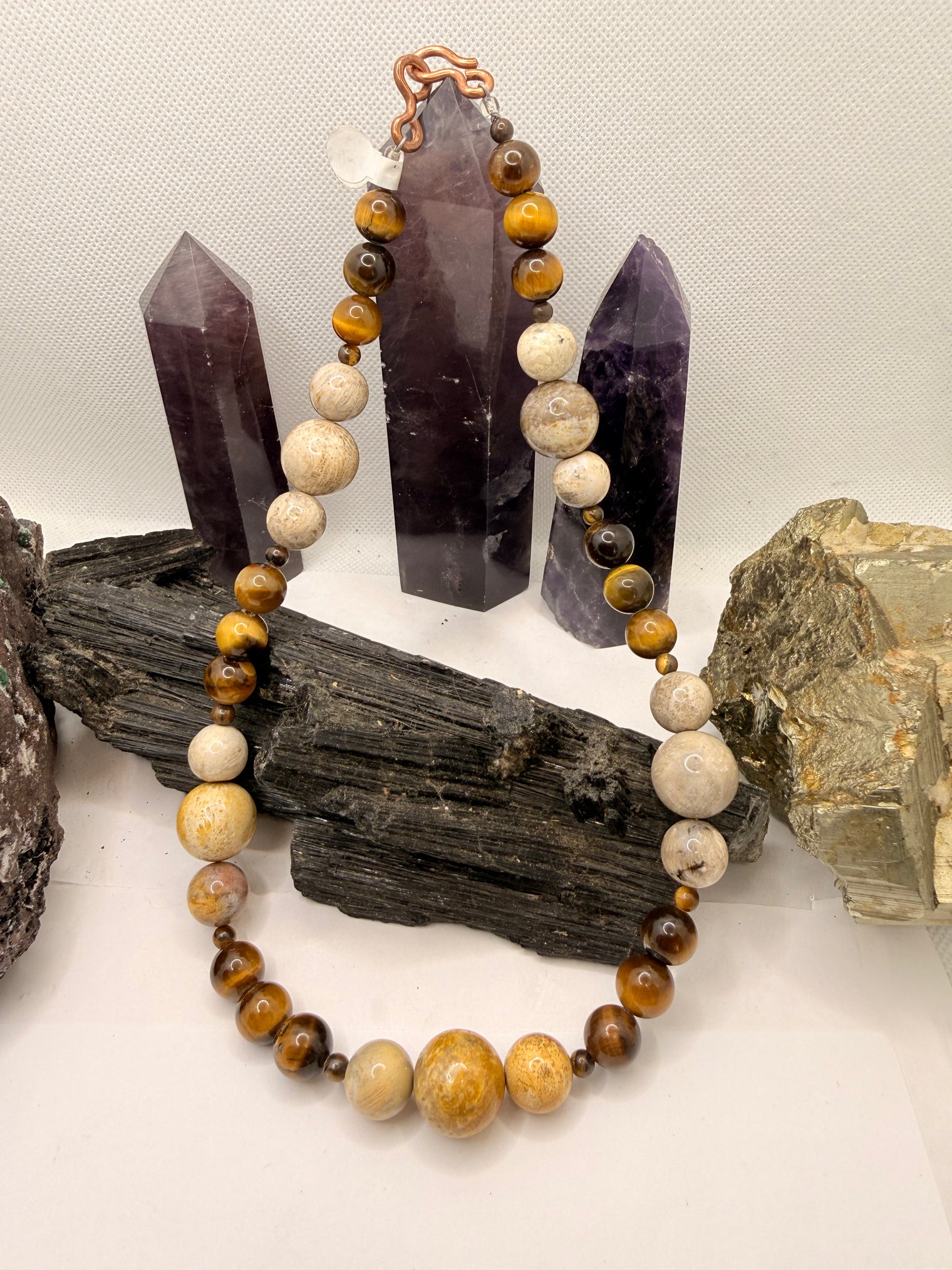 Tiger Eye and Fossil Coral Necklace~18 Inches