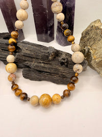 Tiger Eye and Fossil Coral Necklace~18 Inches