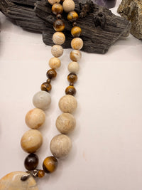 Tiger Eye and Fossil Coral Necklace and Fossil Coral Pendant ~ 20 Inches