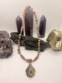 Labradorite and Peach Moonstone Necklace and Labradorite Pendant ~ 18 Inches