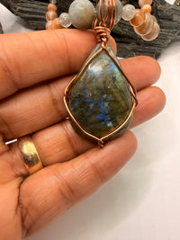 Labradorite and Peach Moonstone Necklace and Labradorite Pendant ~ 18 Inches
