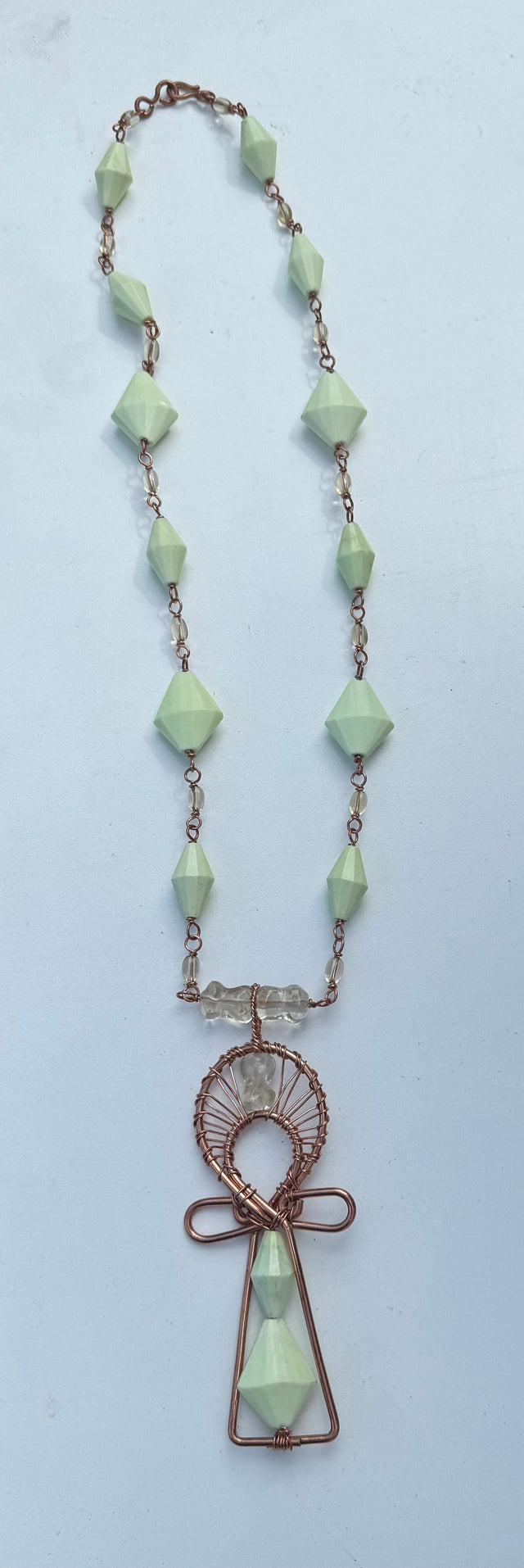 Chrysoprase Copper Ankh on Handmade Copper Link Necklace 30 inch