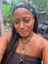 smoky quartz brass ankh necklace