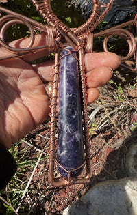 lepidolite wand and sphere copper handheld ankh