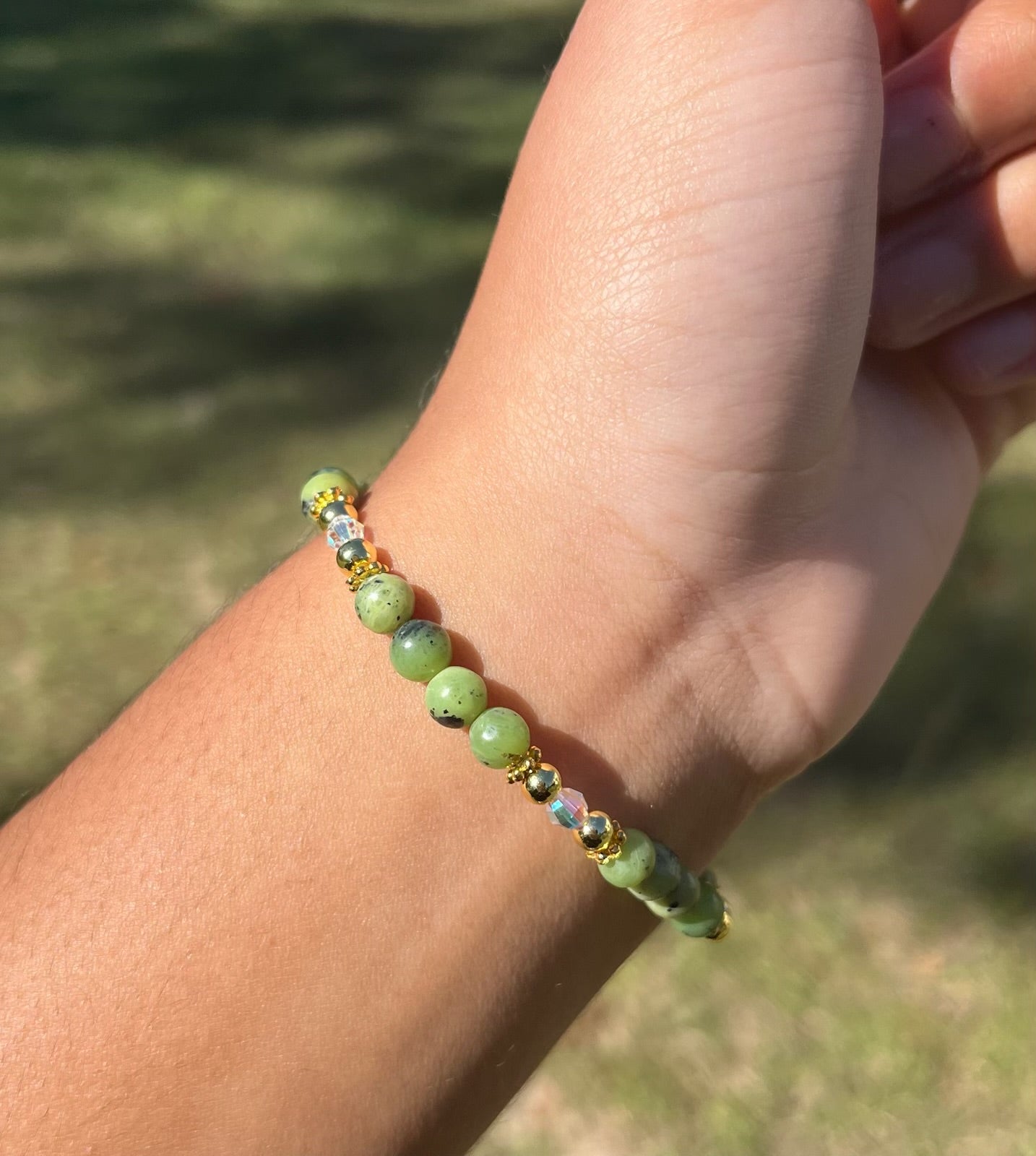 "New" Jade Stretchy Bracelet with Swarovski Crystals