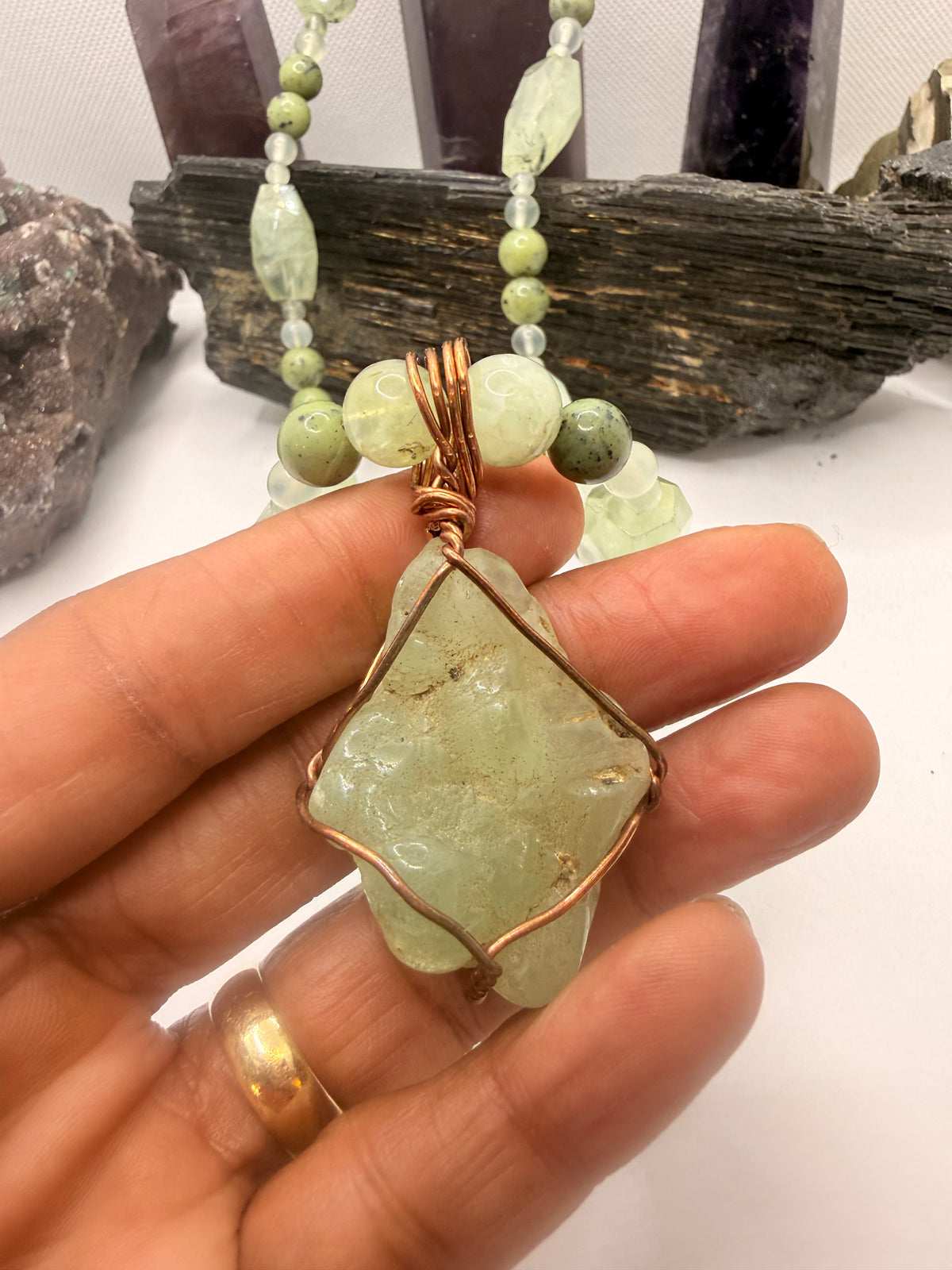Chrysoprase and Prehnite Necklace with Prehnite ~ 20 Inches