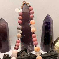 Rhodonite, Garnet, Rose Quartz, Pink Peruvian Opal Necklace~15 Inches