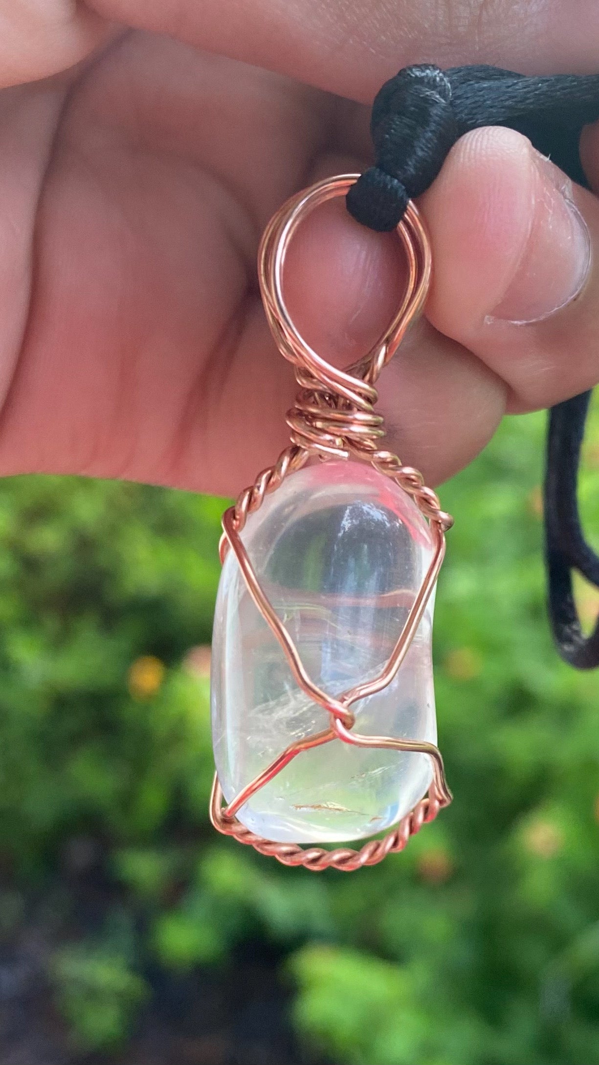 Clear Crystal Tumble Stone Wirewrapped Crystal Copper Pendant