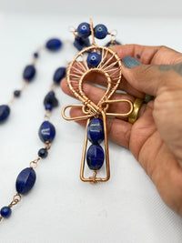 lapis lazuli copper ankh with copper chain necklace 