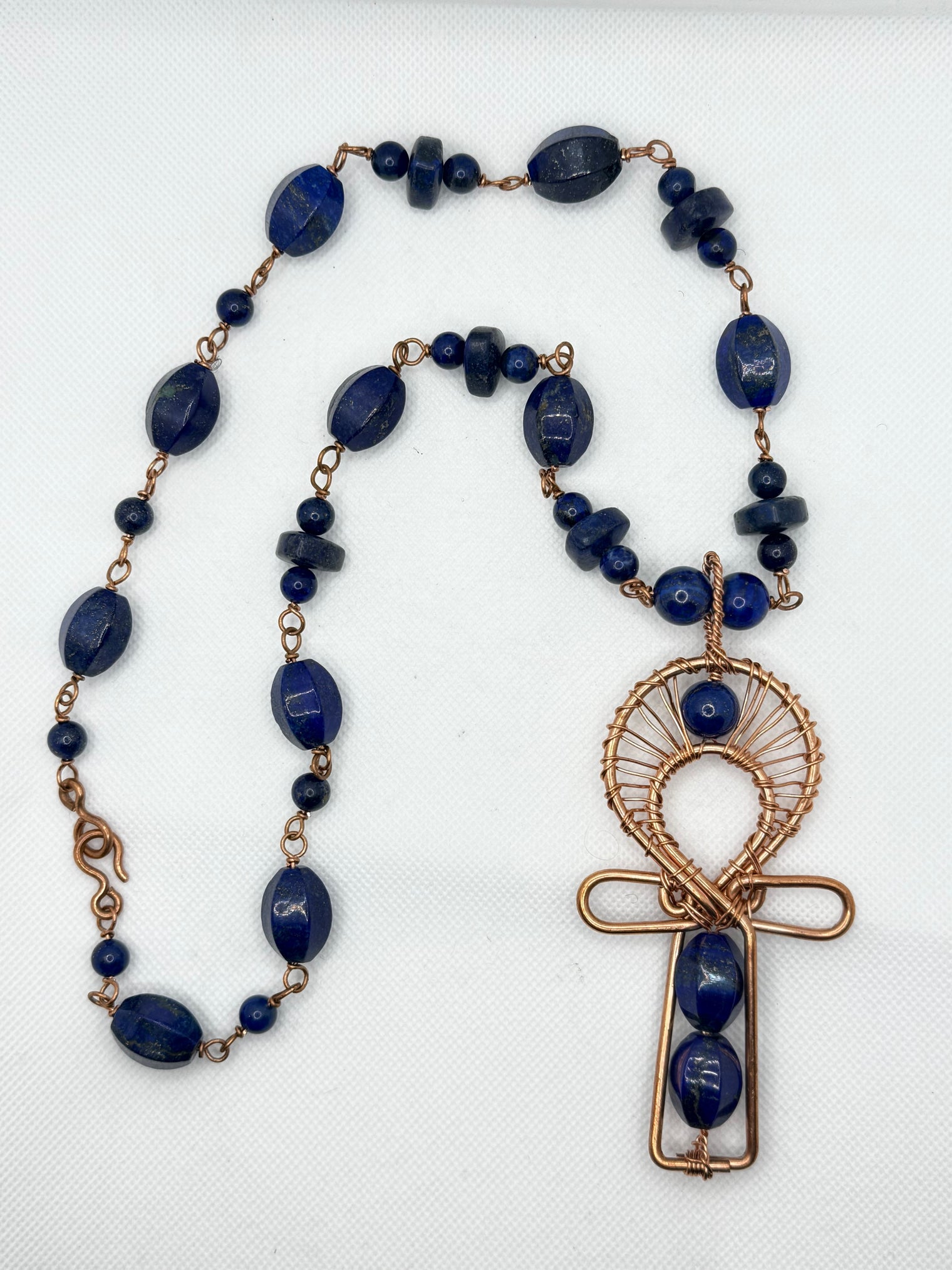 lapis lazuli copper ankh with copper chain necklace 
