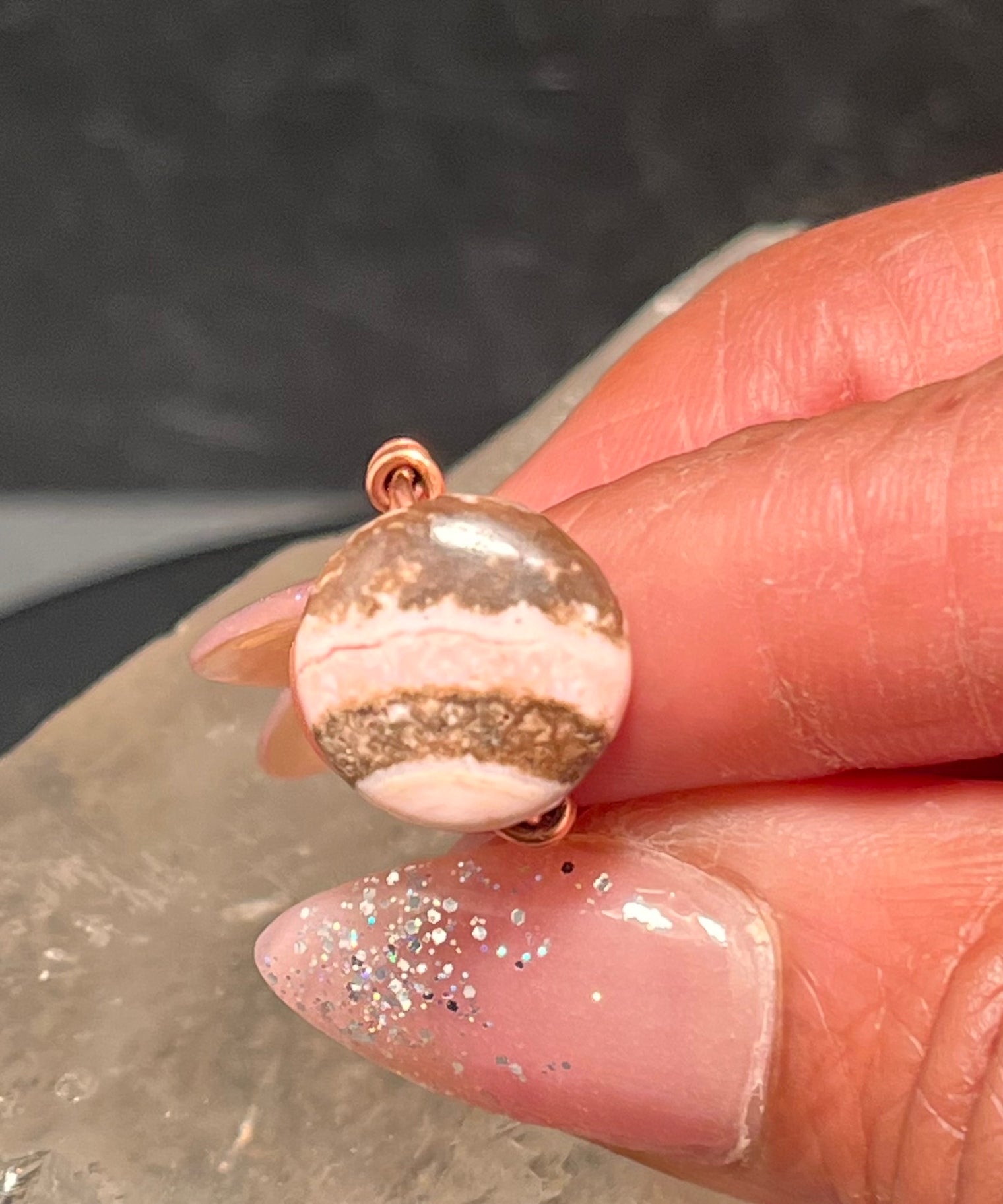 Rhodochrosite from Peru Copper Bead Ring