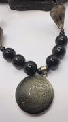 Black Obsidian and Smoky Quartz Beaded Necklace with Black Obsidian Flower of Life Sacred Geometry Pendant ~24 inches