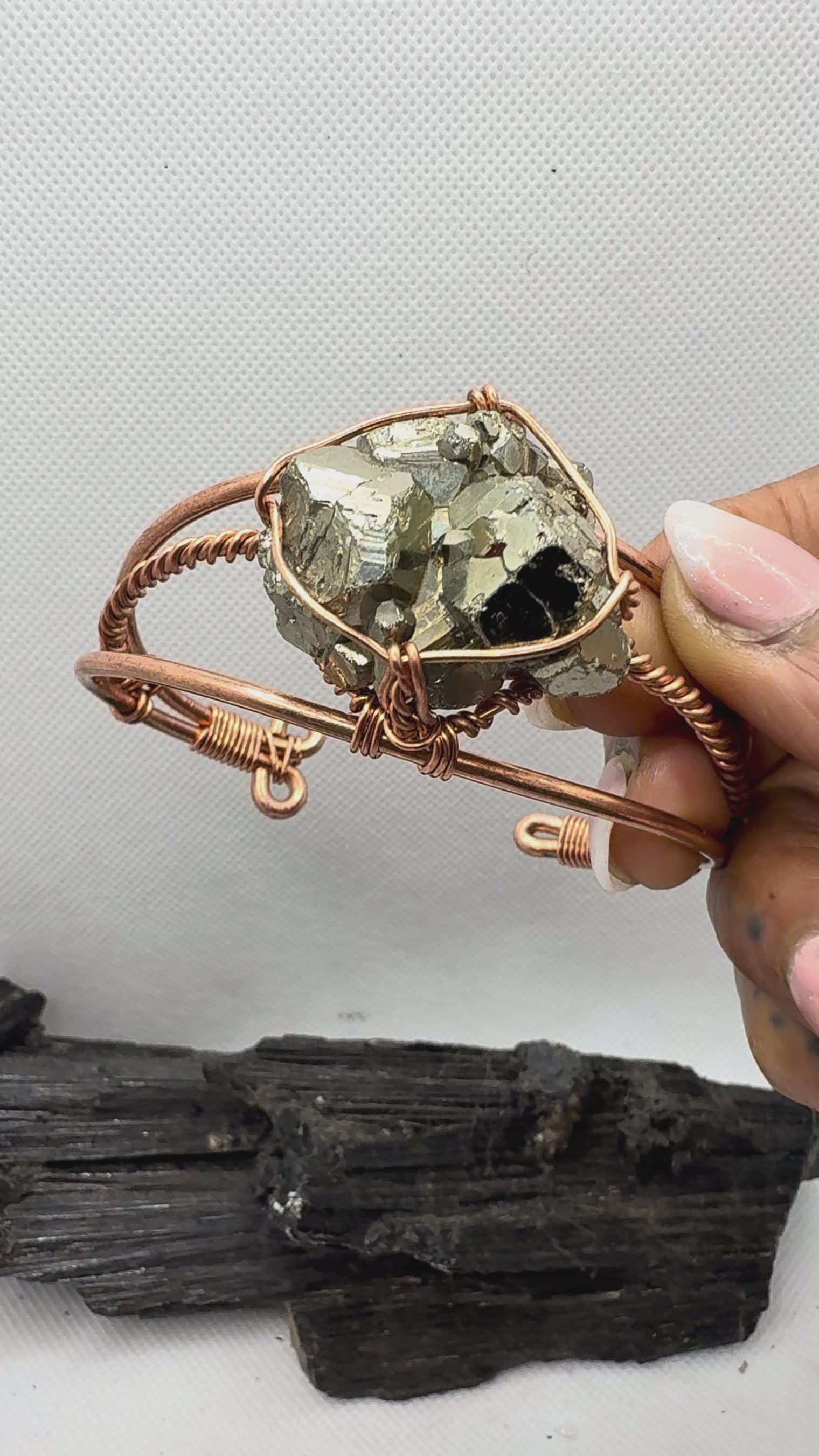 Pyrite Cluster Copper Wirewrapped Bracelet