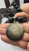 Black Obsidian and Smoky Quartz Beaded Necklace with Black Obsidian Flower of Life Sacred Geometry Pendant ~24 inches
