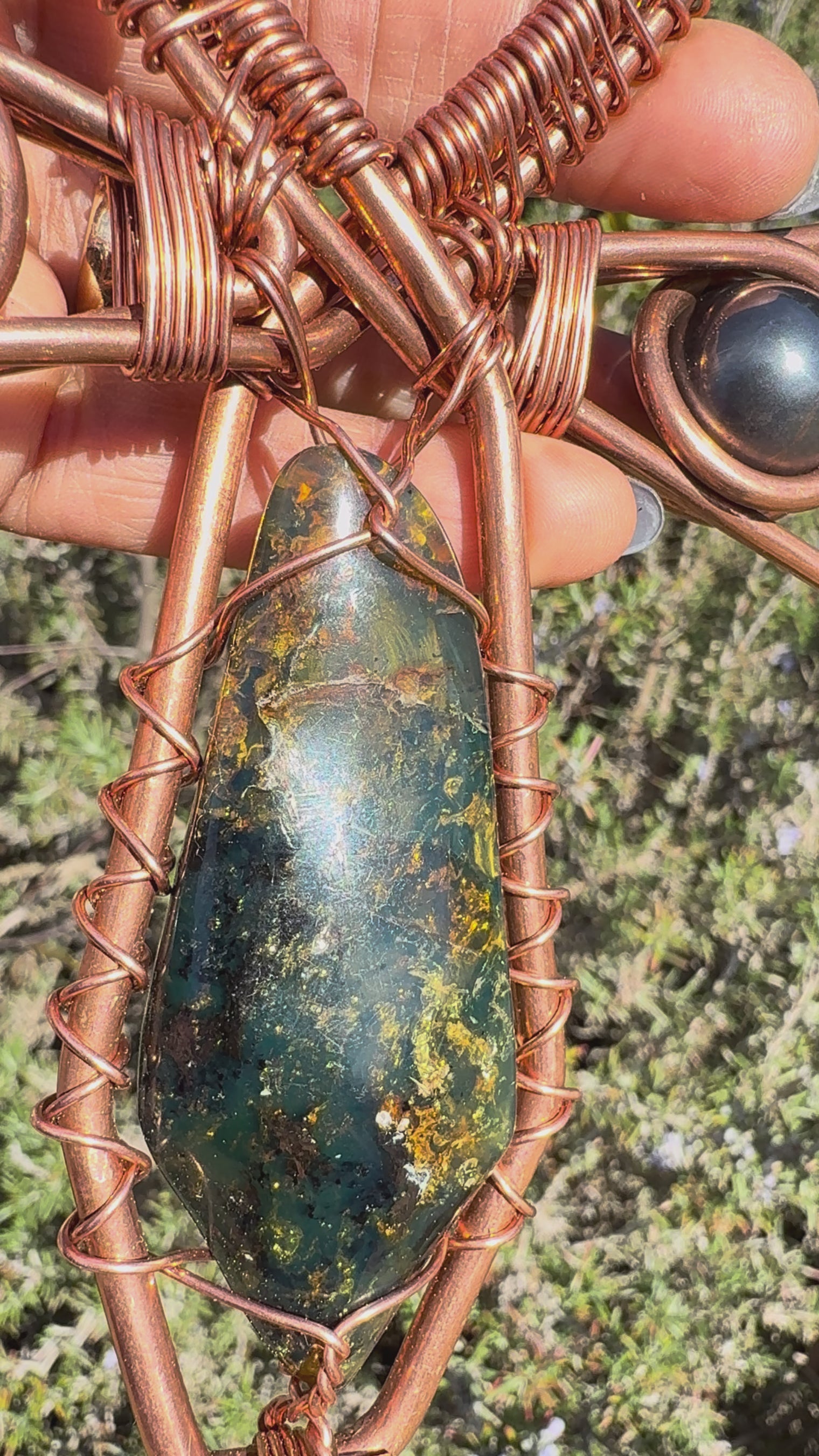 Amber and Magnetic Hematite Copper Crystal Handheld Ankh