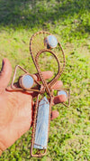 Blue Calchedony and  Blue Kyanite Copper Crystal Handheld Ankh