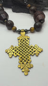 Tiger Eye, Hematite and Bronzite with Ethiopian Cross Pendant~ 22 inches