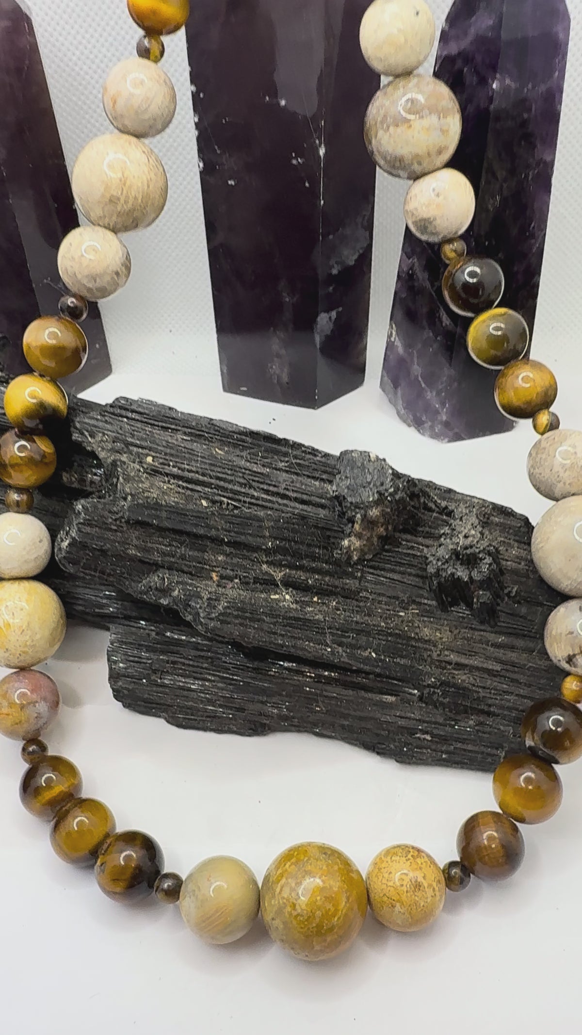 Tiger Eye and Fossil Coral Necklace~18 Inches