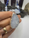 Lapis Lazuli and Blue Lace Agate Necklace with Druzy Pendant 20 inch