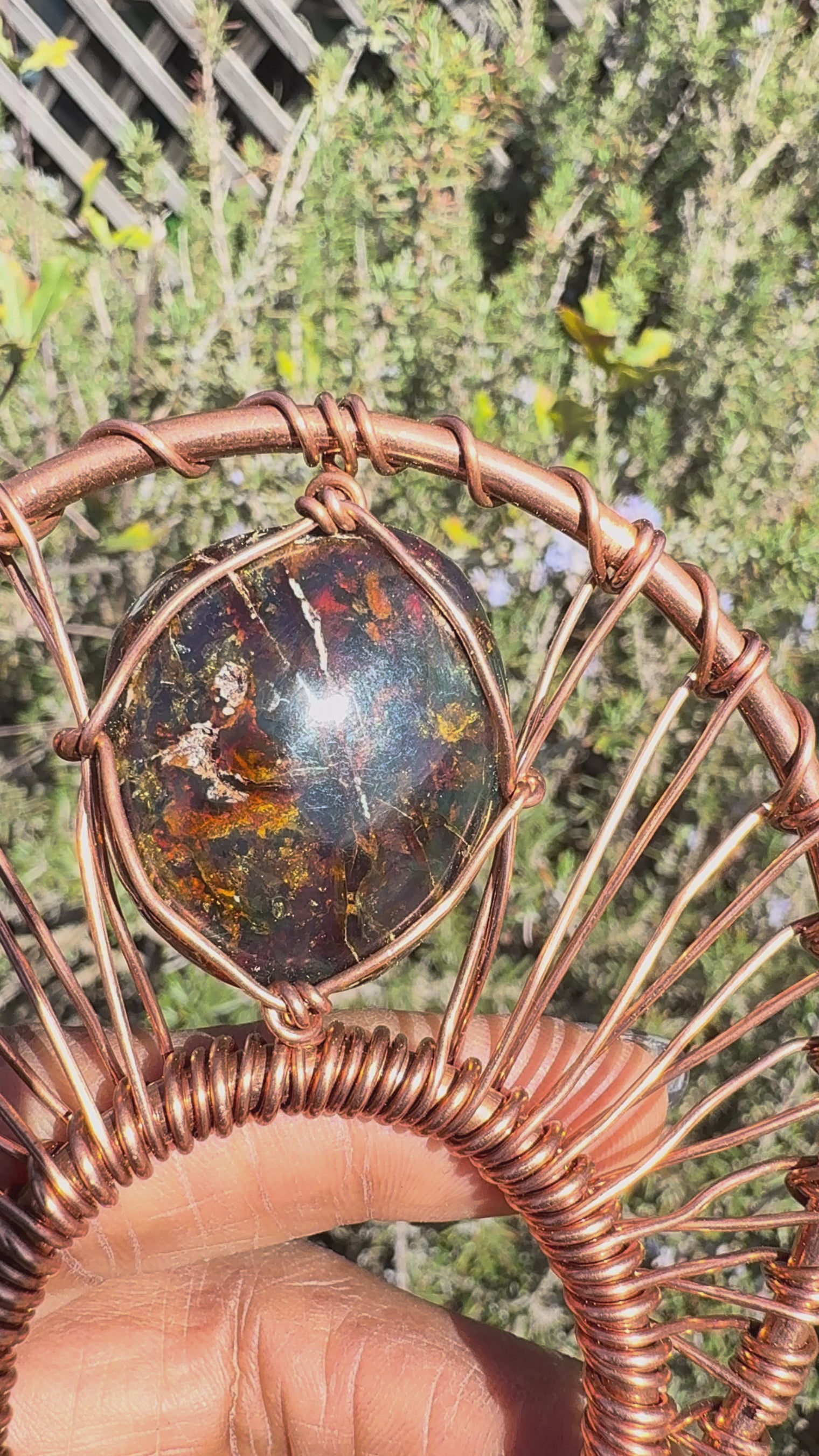 Amber and Magnetic Hematite Copper Crystal Handheld Ankh