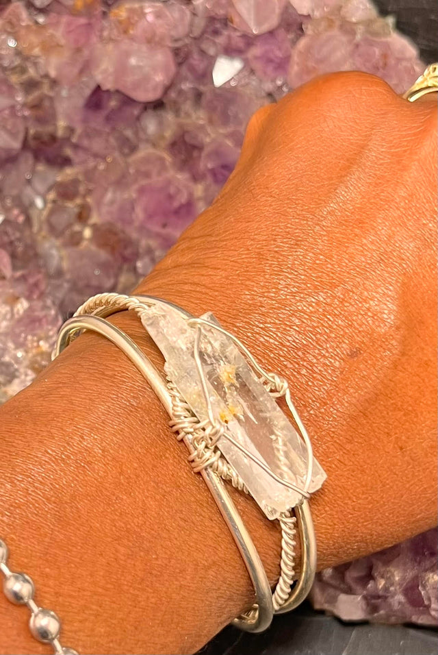 Aquamarine Crystal on Sterling Silver Wirewrapped Bracelet