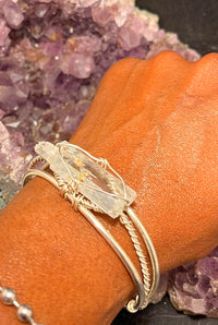 Aquamarine Crystal on Sterling Silver Wirewrapped Bracelet