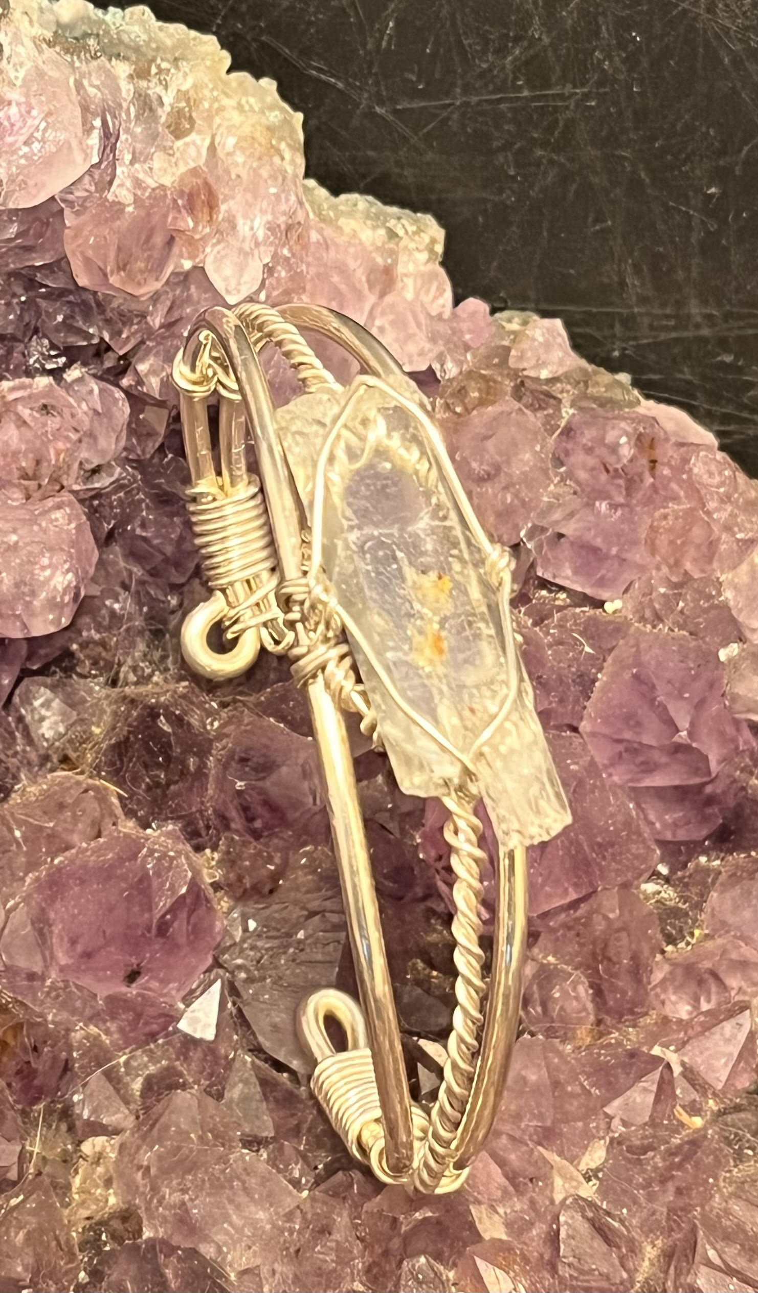 Aquamarine Crystal on Sterling Silver Wirewrapped Bracelet