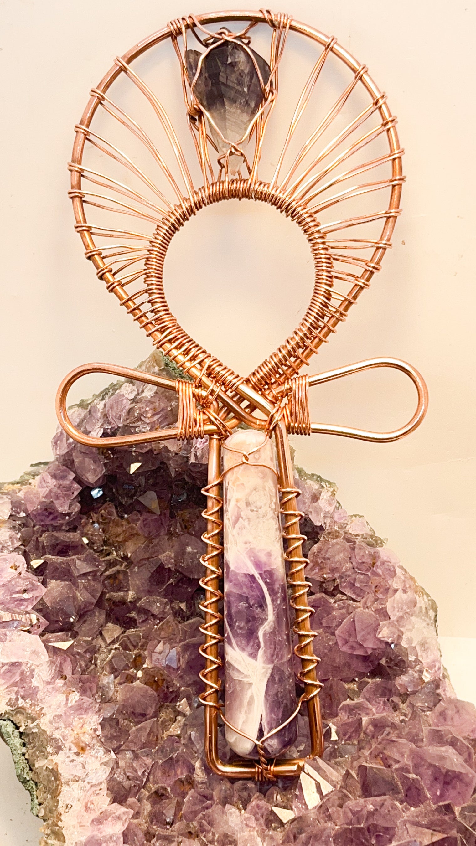 Amethyst Crystal Handheld Copper Ankh