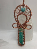 Genuine Natural Amazonite EMF Protection Crystal Copper Wearable Egyptian Kemetic Ankh Pendant Jewel Necklace - Infinite Treasures, LLC