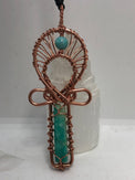 Genuine Natural Amazonite EMF Protection Crystal Copper Wearable Egyptian Kemetic Ankh Pendant Jewel Necklace - Infinite Treasures, LLC