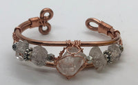 Herkimer Diamond with Herkimer Side Stones Handmade Copper Wirewrapped Bangle Bracelet - Infinite Treasures, LLC