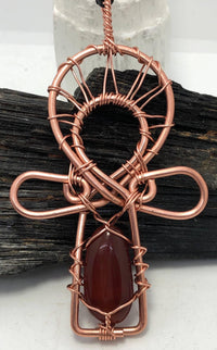 Carnelian and  Copper Ankh Pendant Necklace - Infinite Treasures, LLC