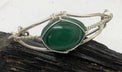 Malachite Cabochon Sterling Silver Third Eye Style Bracelet Wire wrapped Handmade - Infinite Treasures, LLC