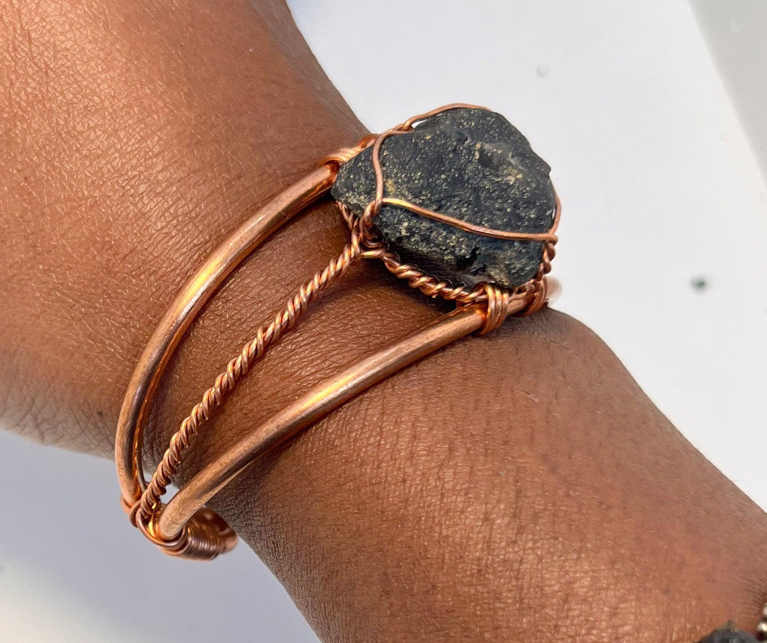 Indonesian Tektite (Indochinite) Wirewrapped Copper Bracelet - Infinite Treasures, LLC