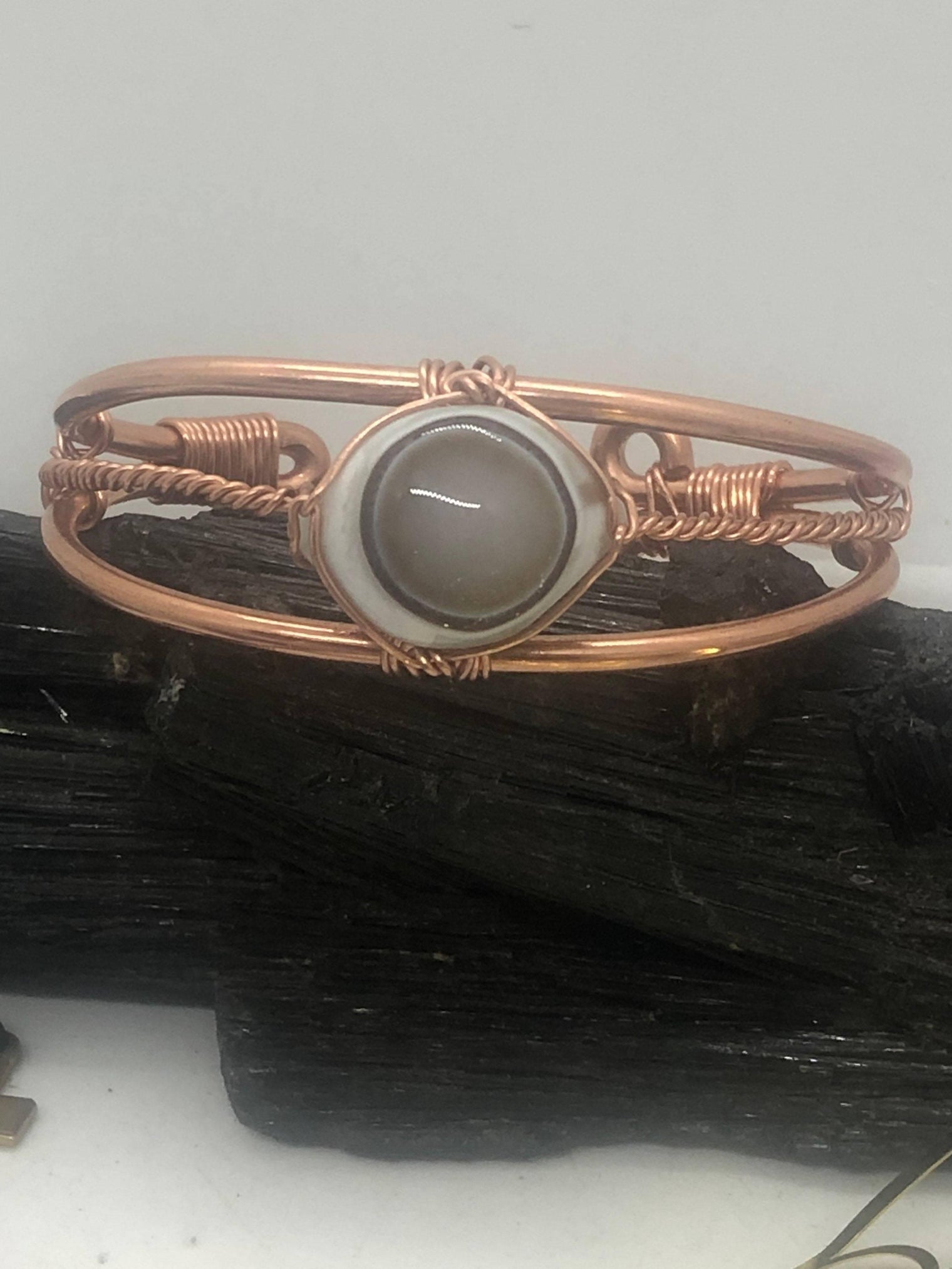 Sardonyx Bulls Eye Evil Eye Crystal Copper Bracelet Wire wrapped Handmade - Infinite Treasures, LLC