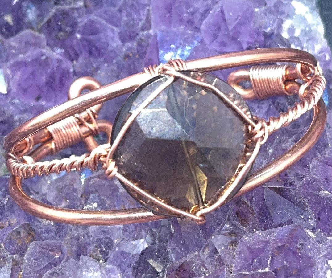 Smoky Quartz Crystal Copper Wirewrapped Bracelet - Infinite Treasures, LLC